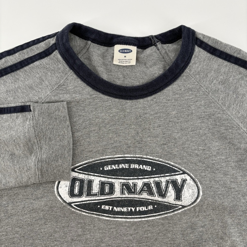 Vintage YKK Old Navy Stripe Sleeve Long Sleeve T-Shirt Size Medium Gray - Picture 3 of 9